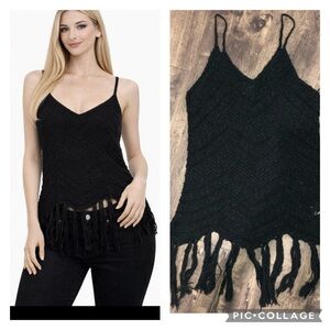 Knit fringe sleeveless top